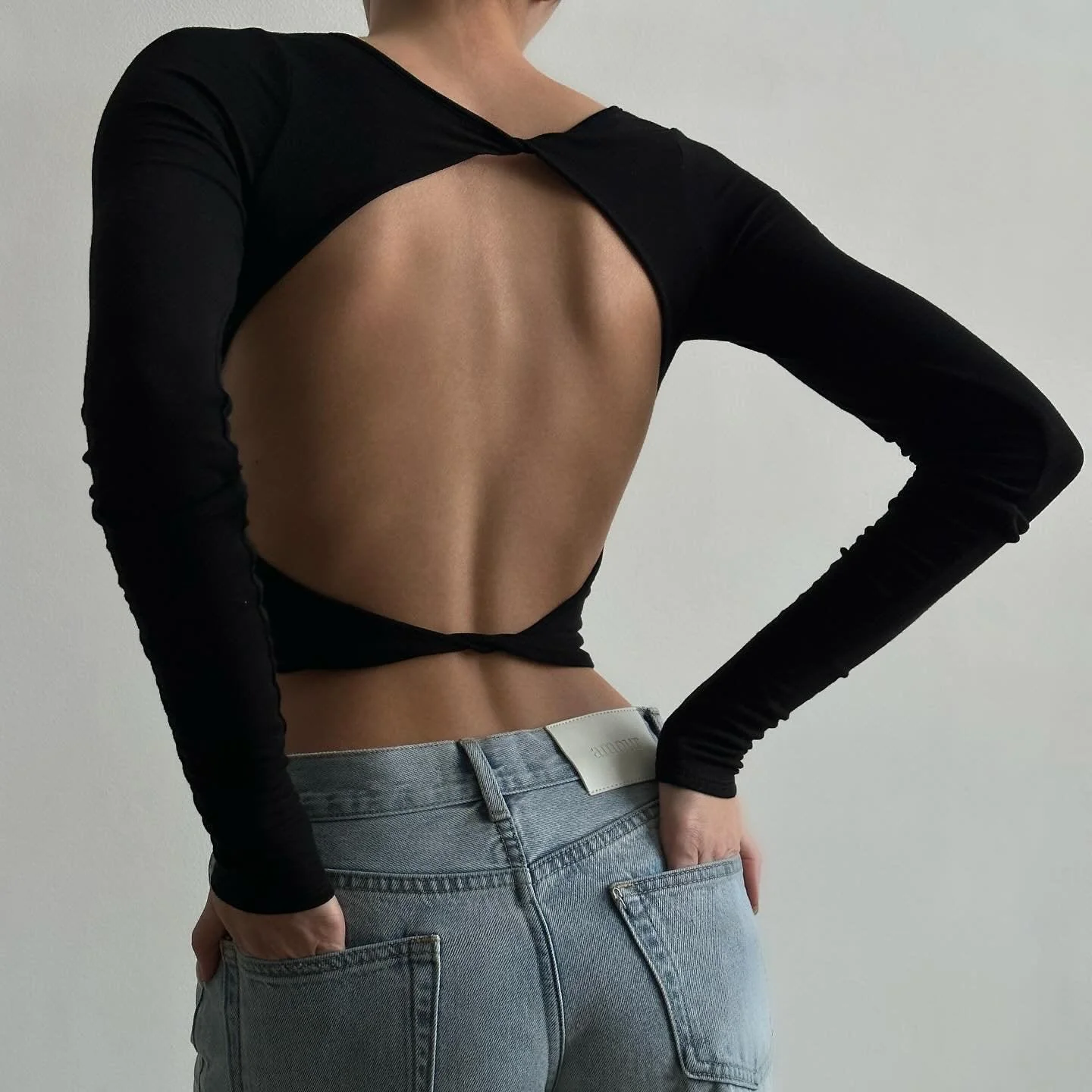 Black Open Back Cut-Out Crop Top