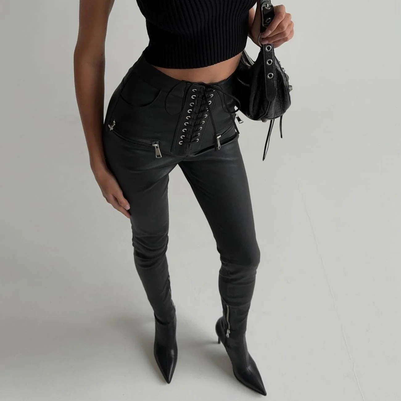 Edgy High Waist Faux Leather Pants
