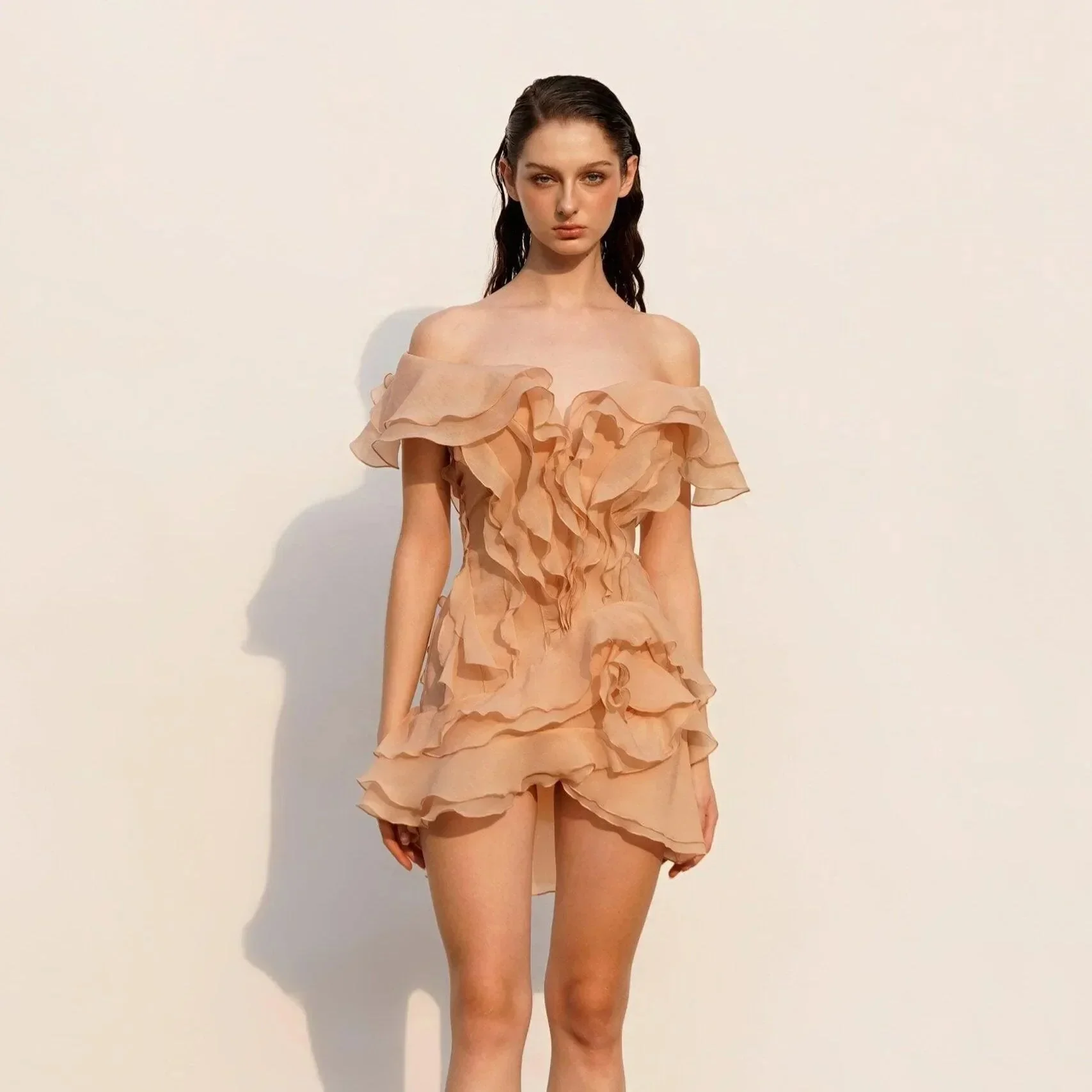 Elegant Ruffle Layers Organza Mini Dress