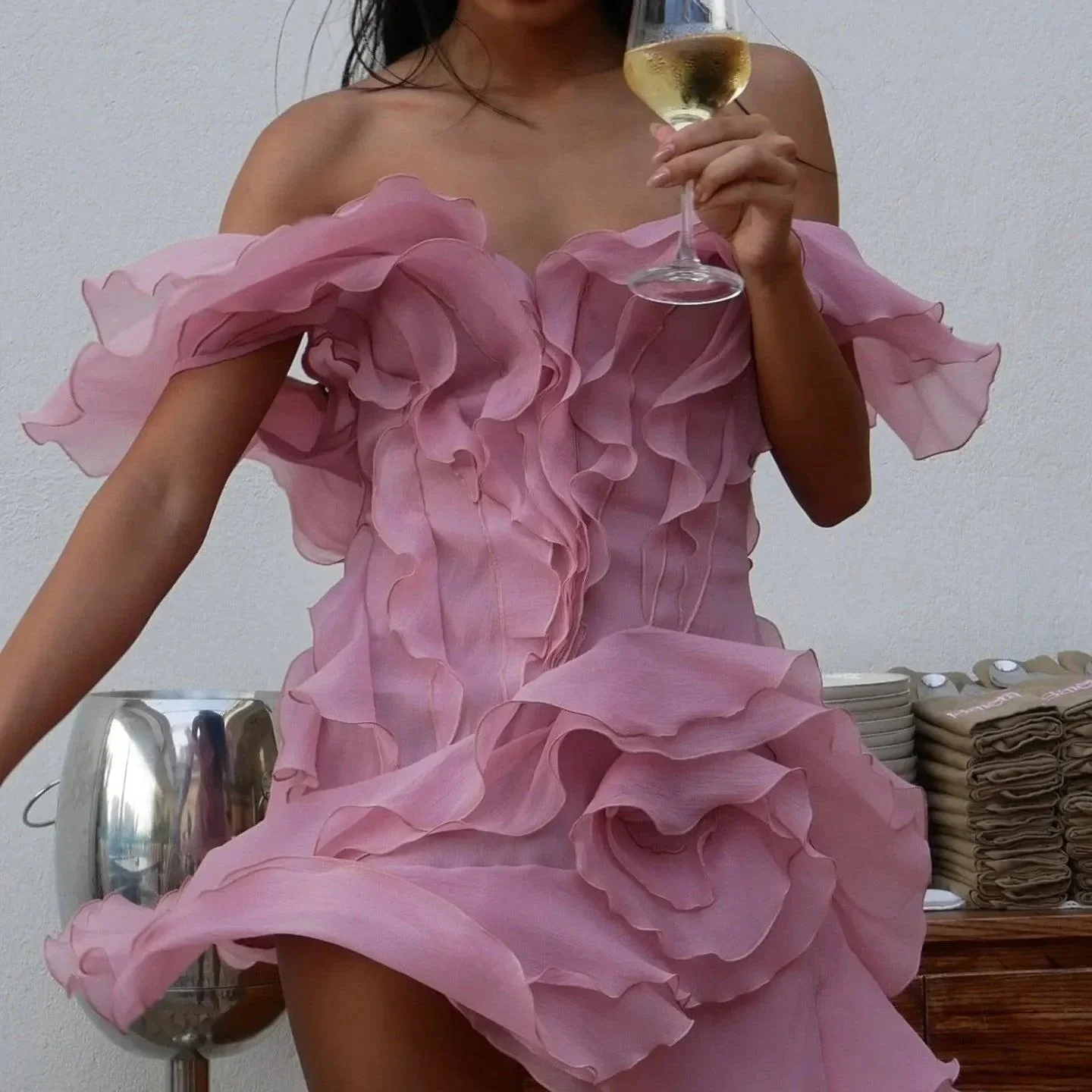 Elegant Ruffle Layers Organza Mini Dress