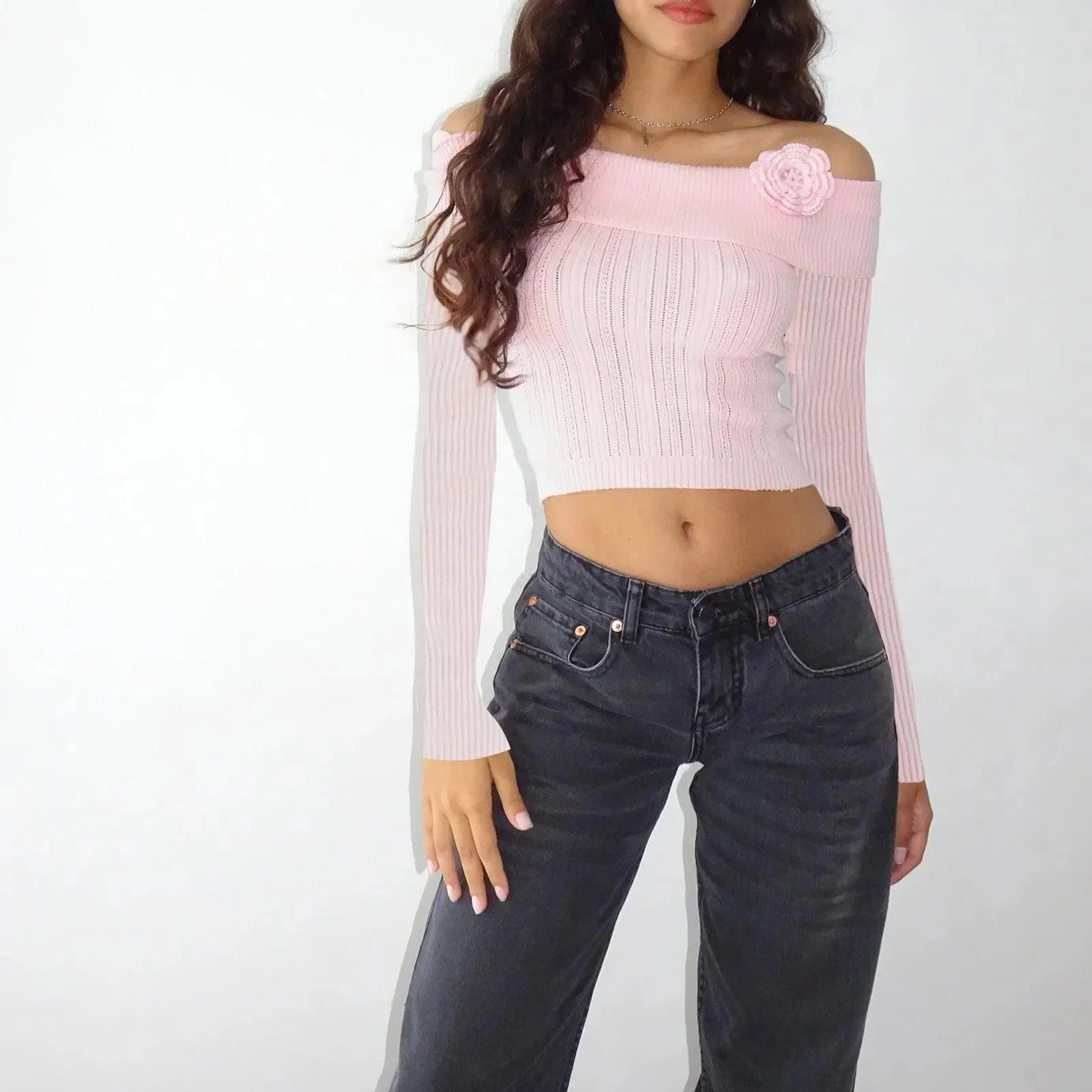 Blush Knit Off-Shoulder Crop Top