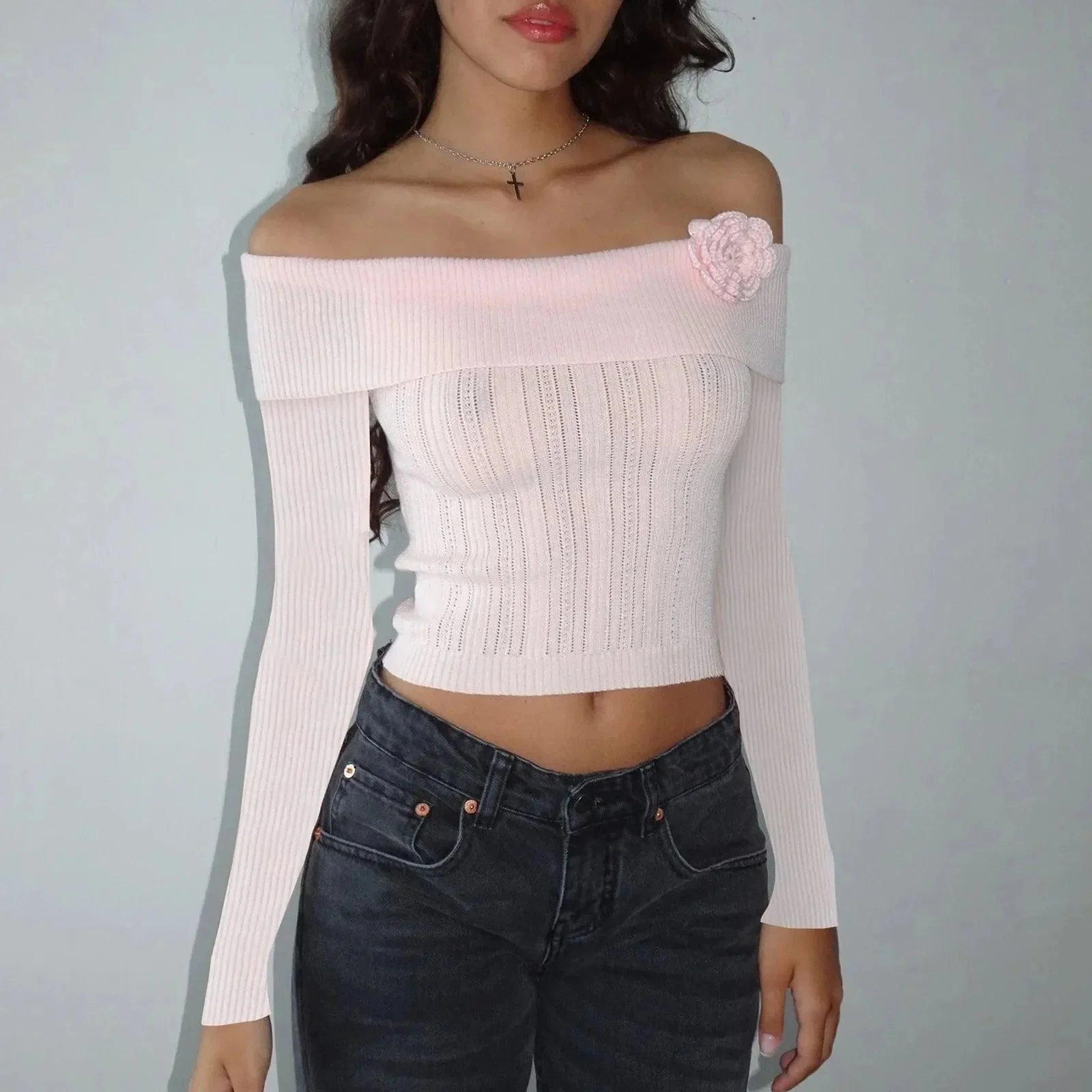 Blush Knit Off-Shoulder Crop Top