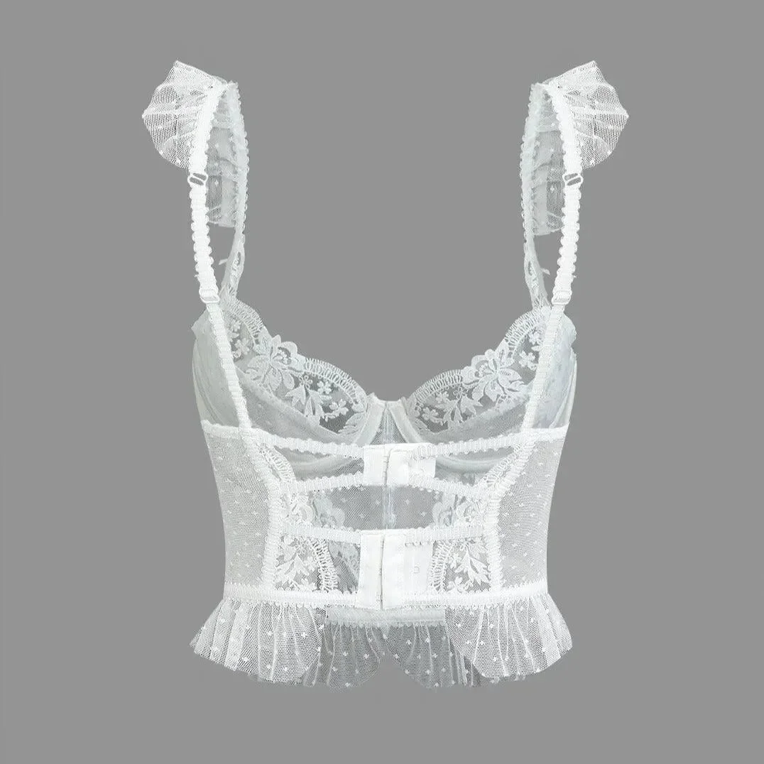 White Ruffle Lace Cami Crop Top