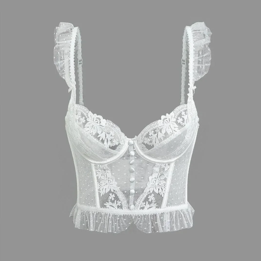 White Ruffle Lace Cami Crop Top