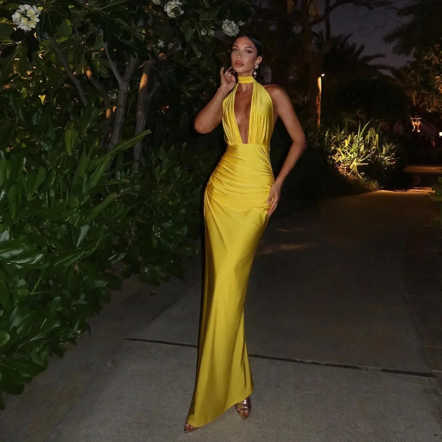 Elegant Halter Satin Maxi Dress