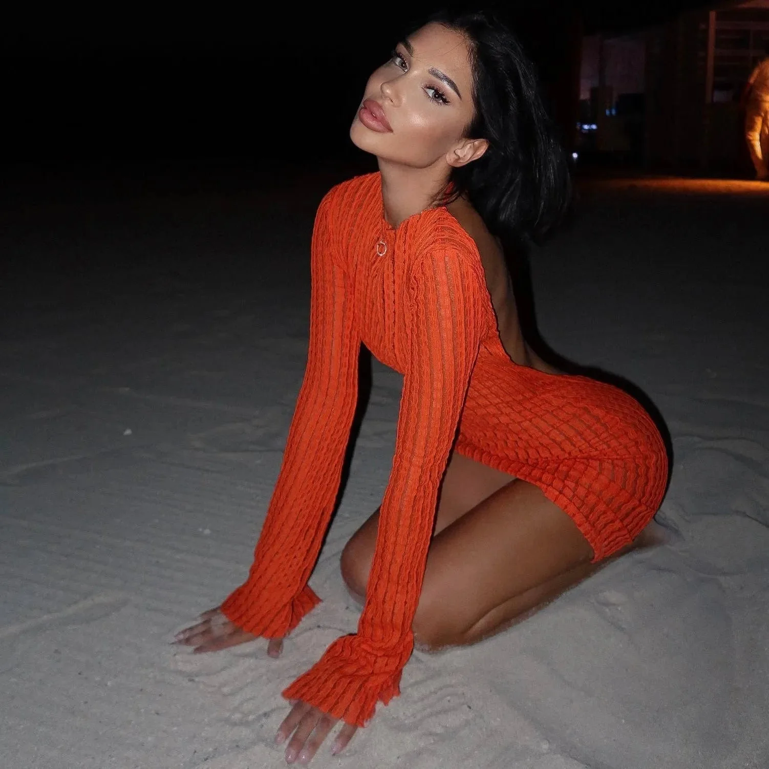 Cozy Knitted Mini Dress in Orange - Warmth and Style Combined