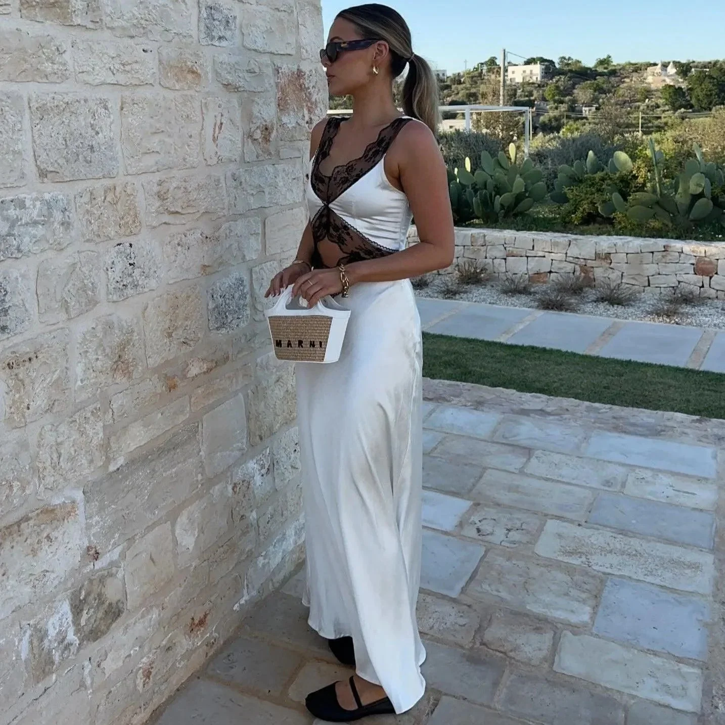 Elegant Satin Maxi Dress with Cut-Out Detail