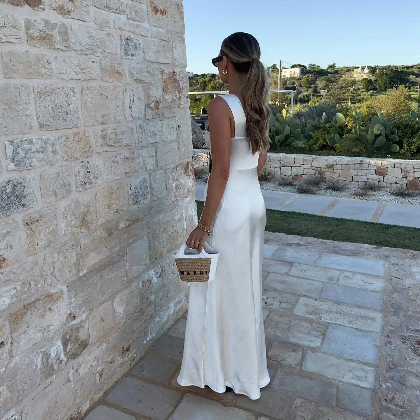 Elegant Satin Maxi Dress with Cut-Out Detail