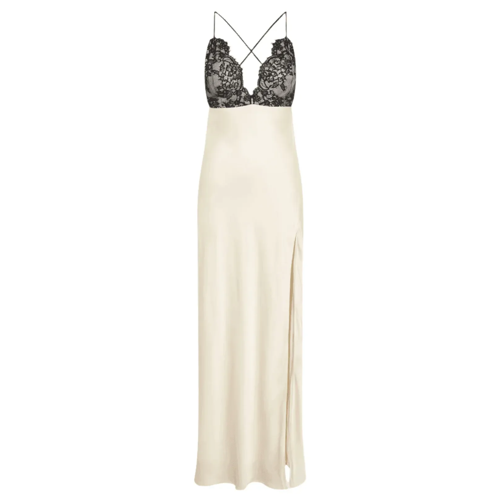 Elegant Ivory Satin Lace Maxi Dress