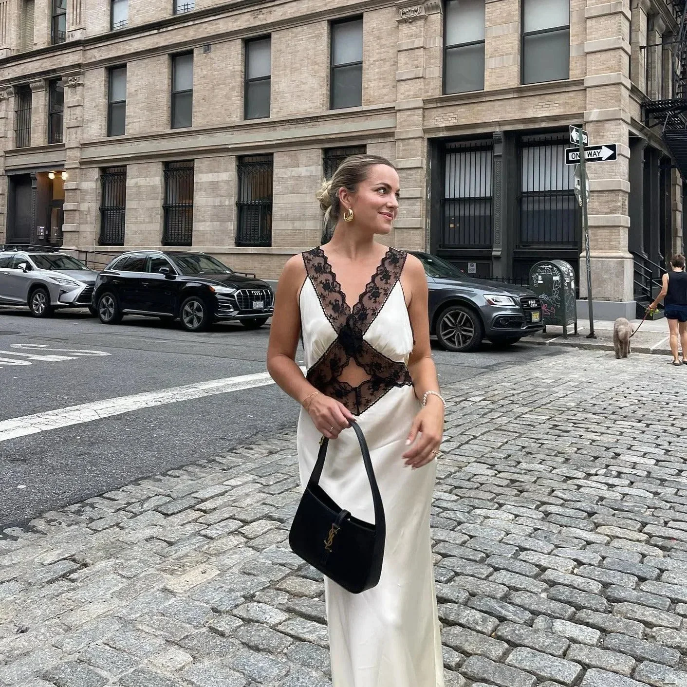 Elegant Satin Lace Maxi Dress with Back Cut-Out