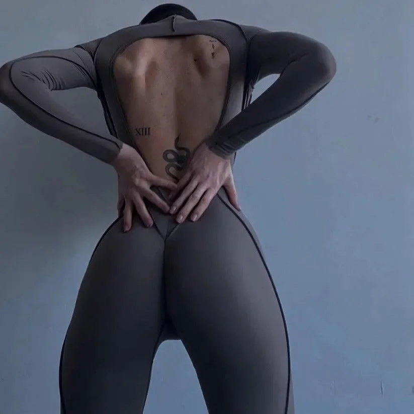 Elegant Gray Open Back Jumpsuit for Women