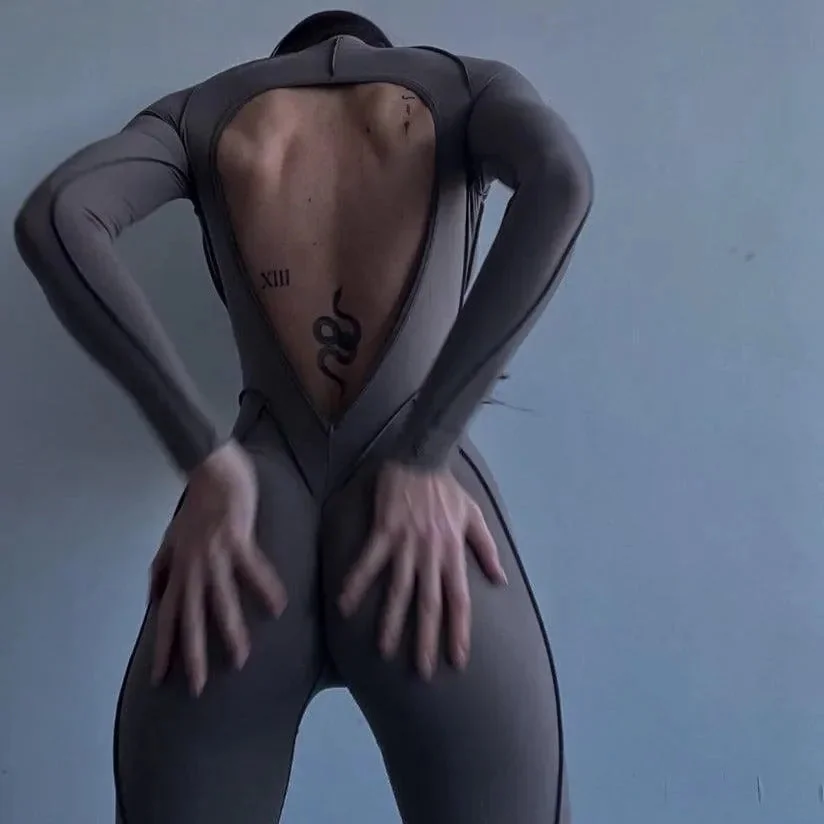 Elegant Gray Open Back Jumpsuit for Women