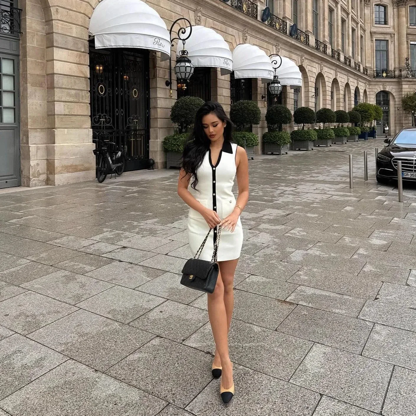 Chic Collared Knit Mini Dress in White