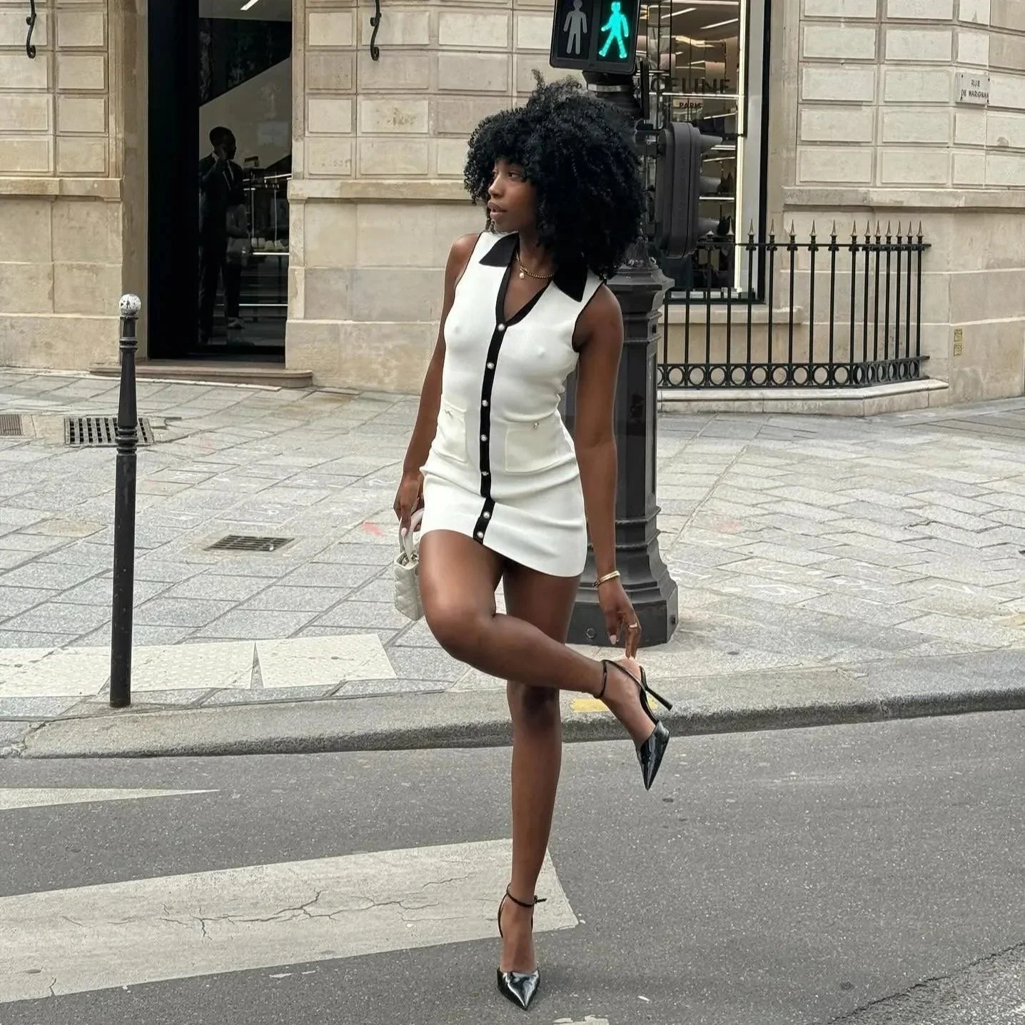 Chic Collared Knit Mini Dress in White