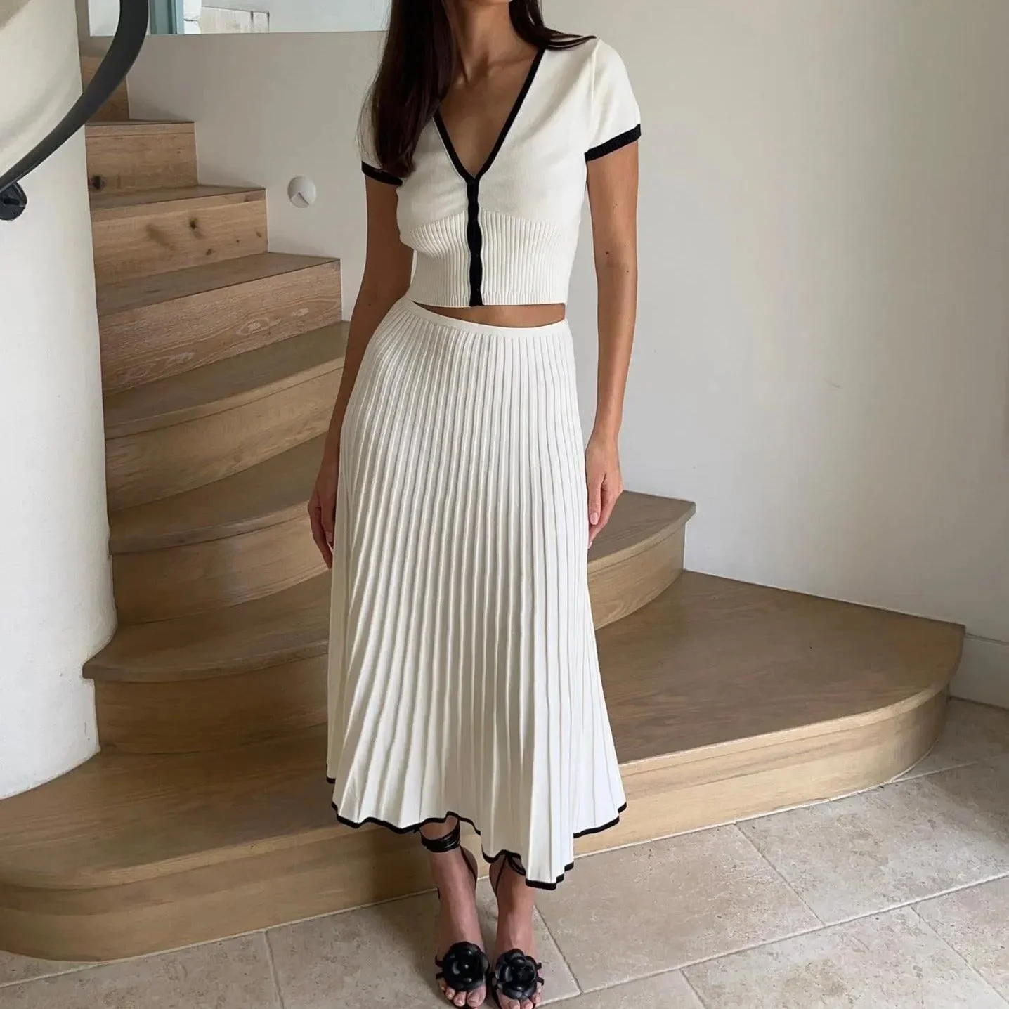 Elegant Paris Knit Two-Piece Set in Ivory