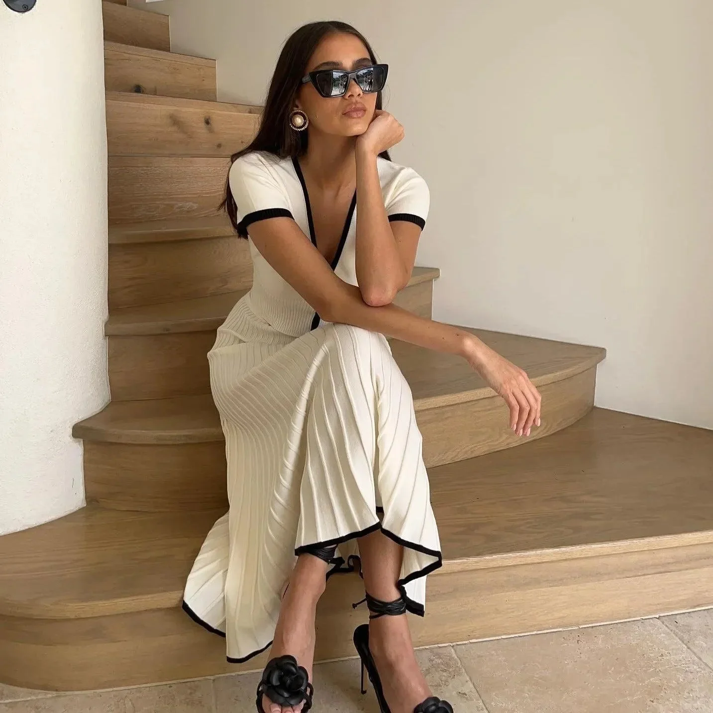 Elegant Paris Knit Two-Piece Set in Ivory