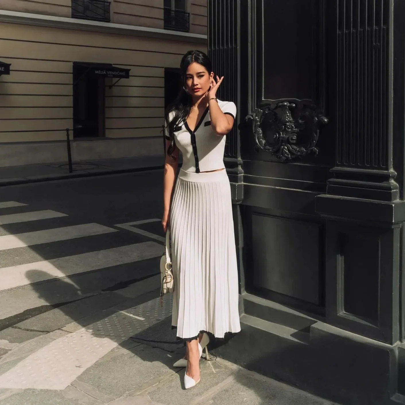 Elegant Paris Knit Two-Piece Set in Ivory