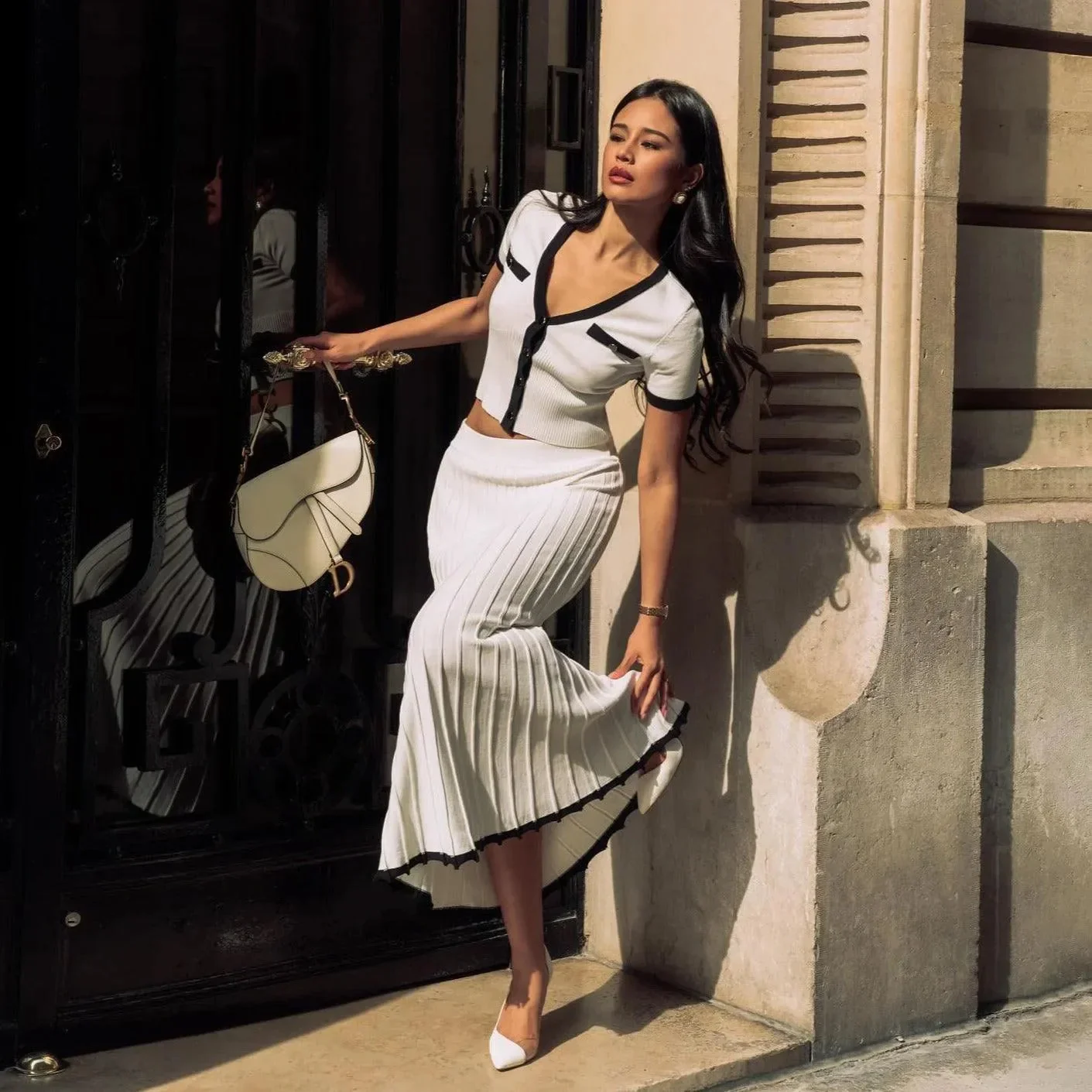 Elegant Paris Knit Two-Piece Set in Ivory