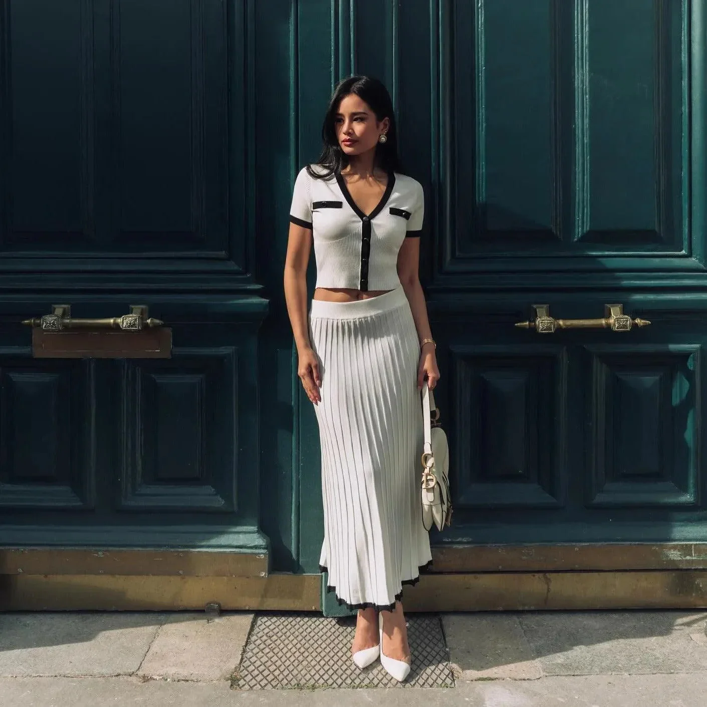 Elegant Paris Knit Two-Piece Set in Ivory