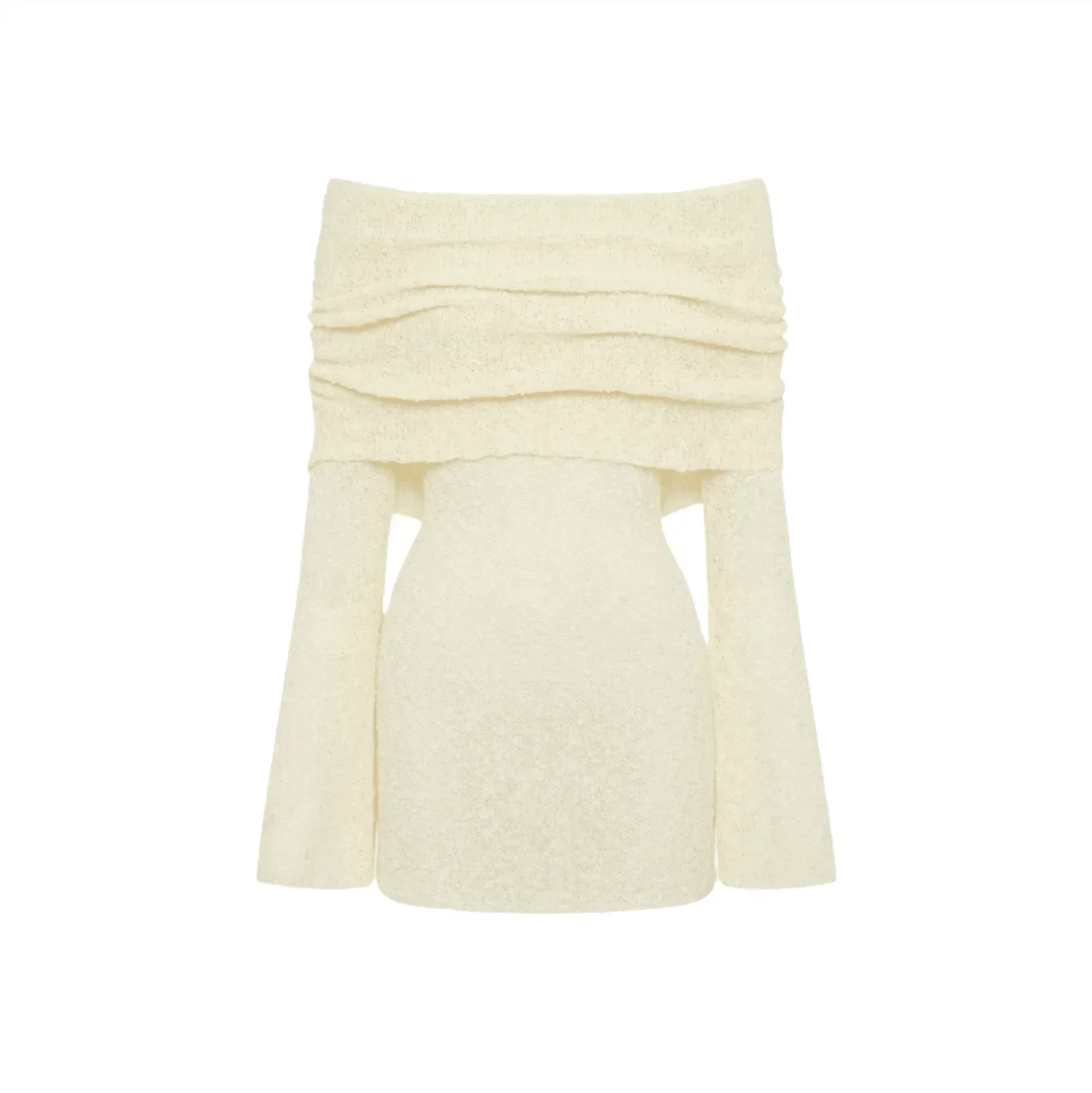 Elegant Off Shoulder Boucle Mini Dress White/Blue