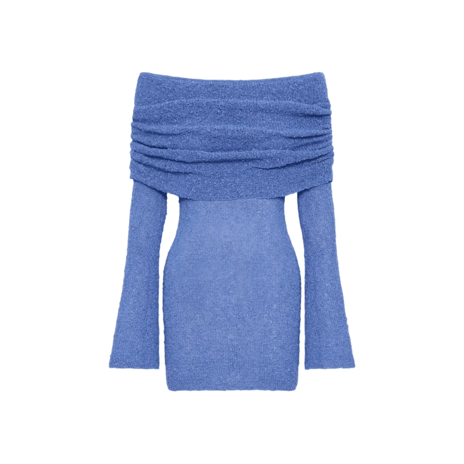 Elegant Off Shoulder Boucle Mini Dress White/Blue