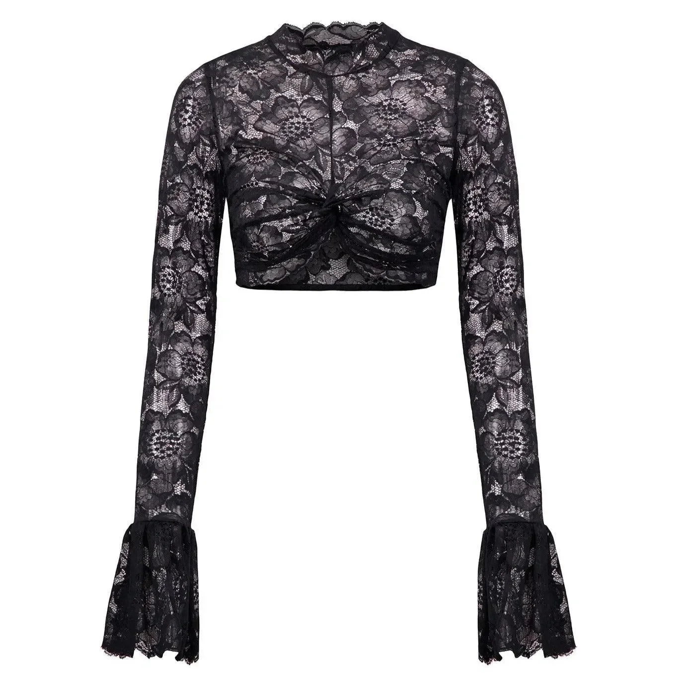 Elegant Floral Lace Sleeve Crop Top