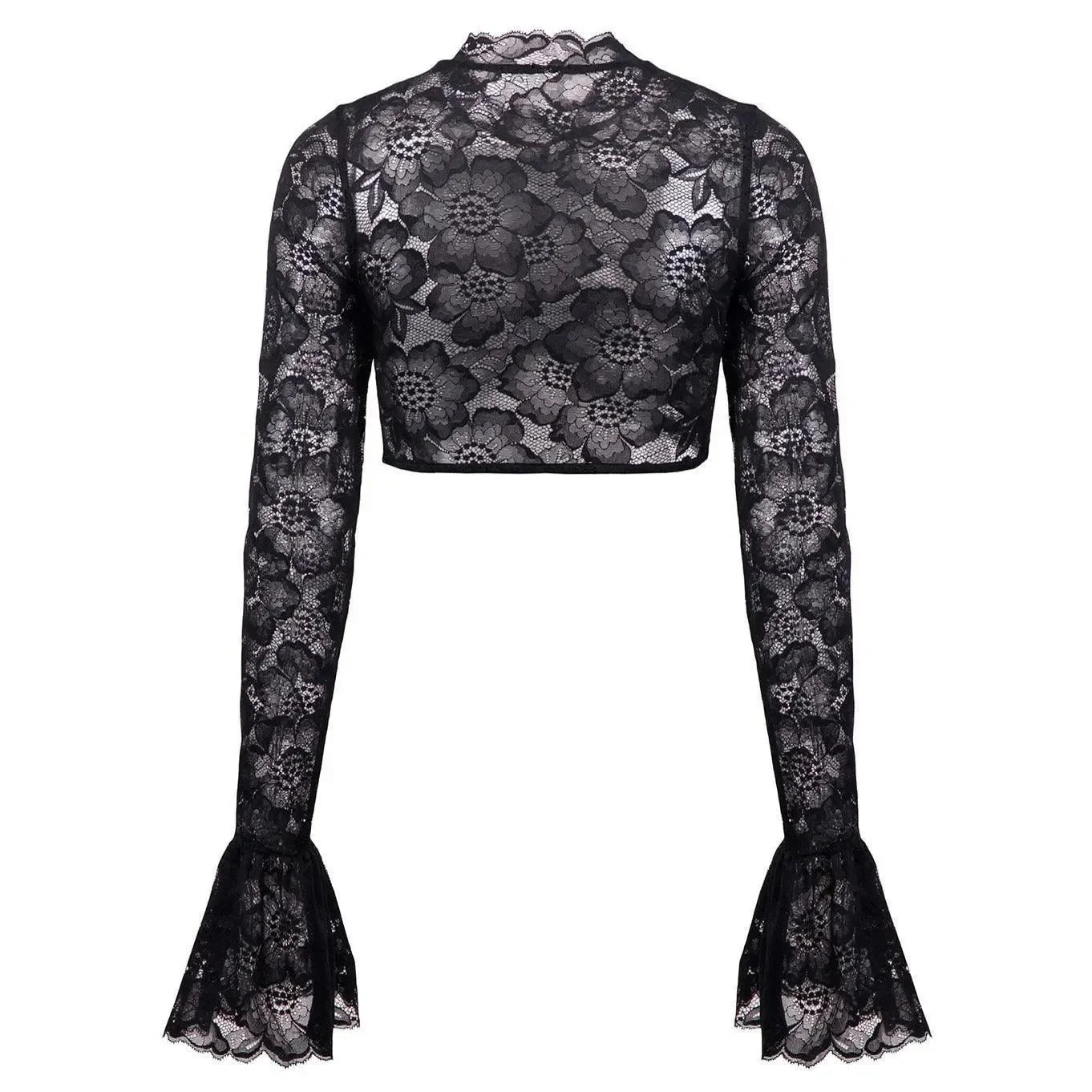 Elegant Floral Lace Sleeve Crop Top