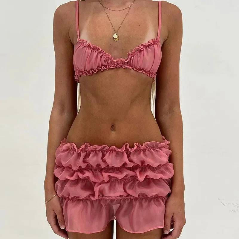 Vibrant Two-Piece Summer Set Pink Ivory Black S M L