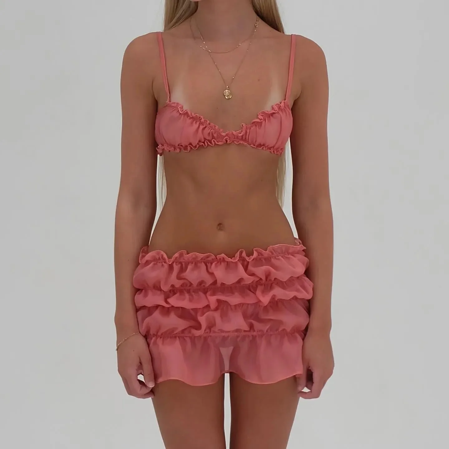 Vibrant Two-Piece Summer Set Pink Ivory Black S M L