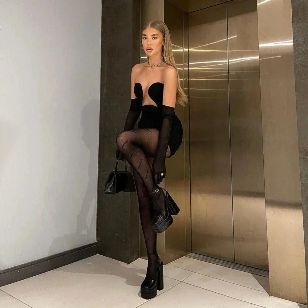 Chic Cut-Out Bustier Mini Dress - Black Chiffon