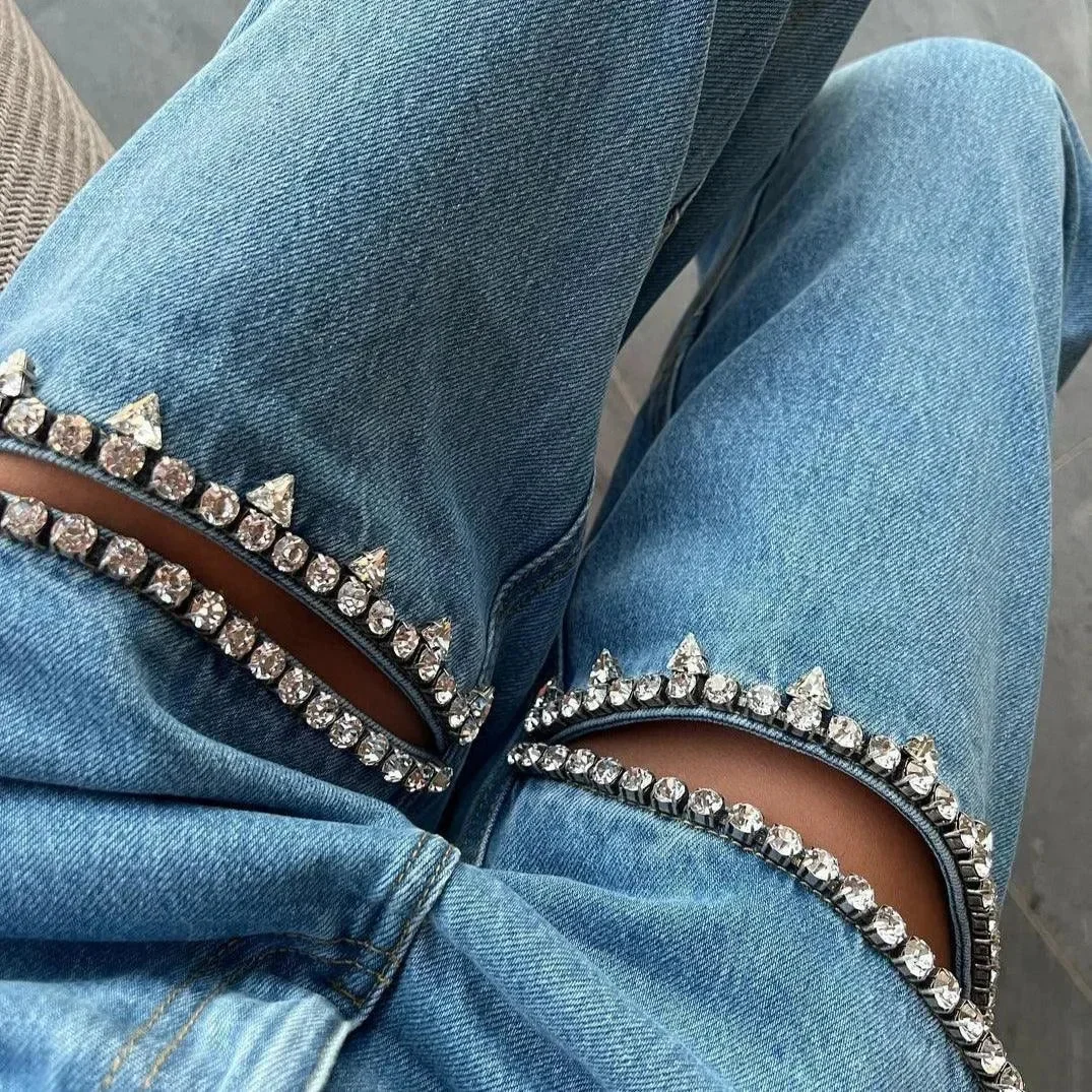 Sparkling Embellished High-Rise Denim Jeans