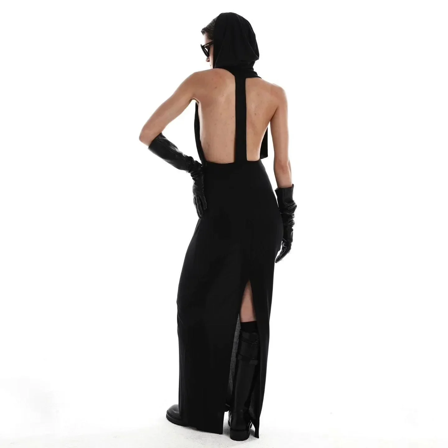Chic Black Hooded Maxi Dress