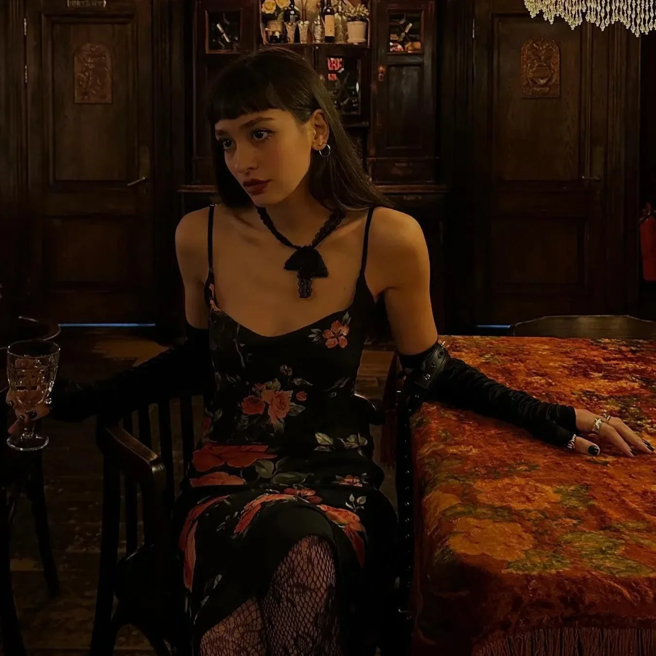 Elegant Floral Print Maxi Dress Black Adjustable Straps