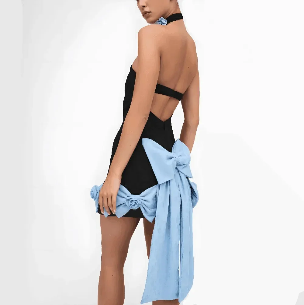 Elegant Strapless Bow Mini Dress - Black