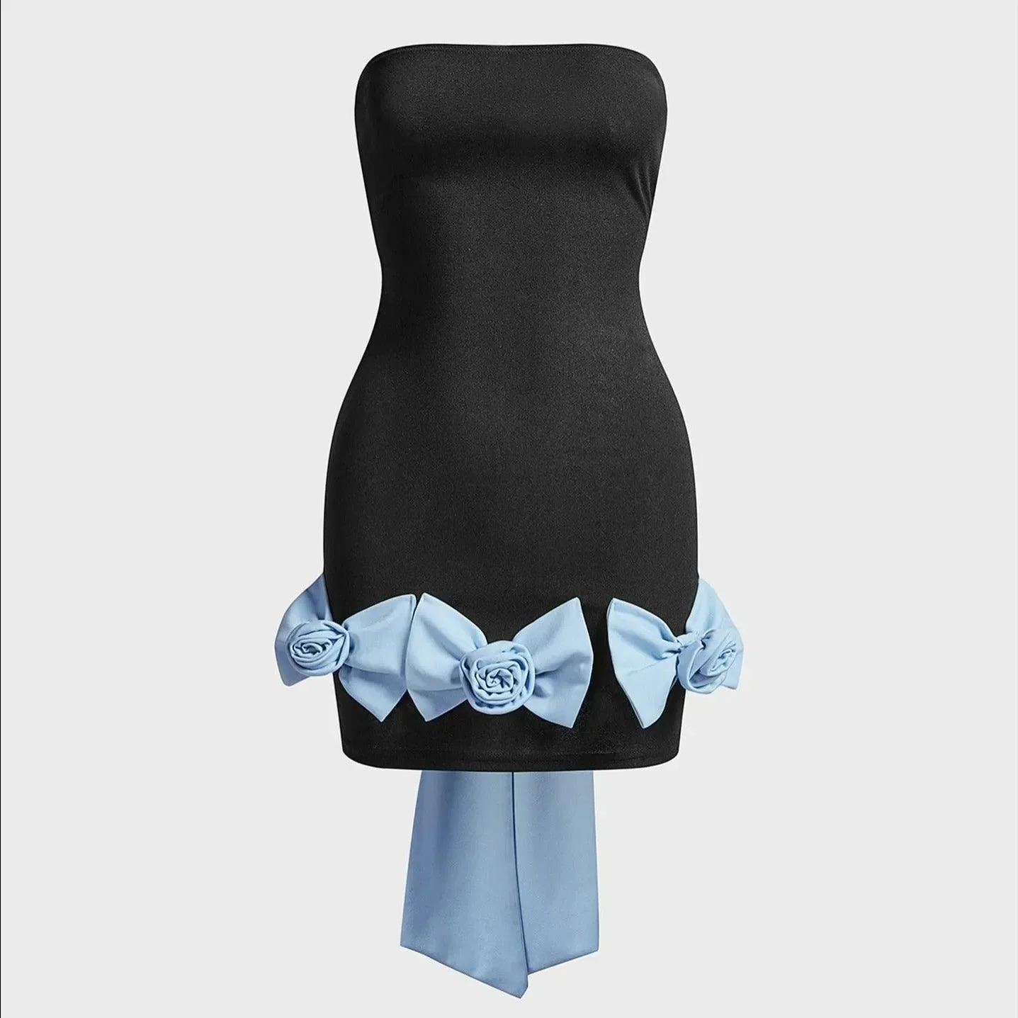 Elegant Strapless Bow Mini Dress - Black