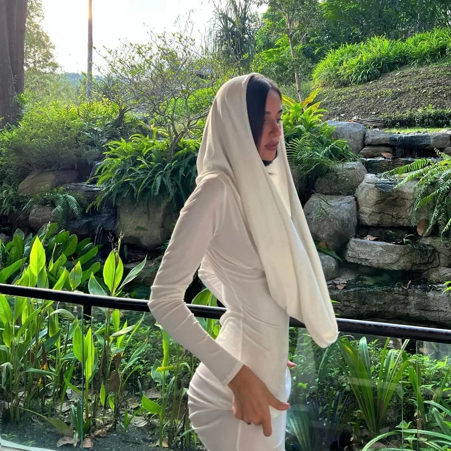 Elegant Hooded Maxi Dress in White for Women