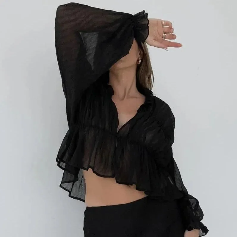 Chic Sheer Long Sleeve Shirt for Women