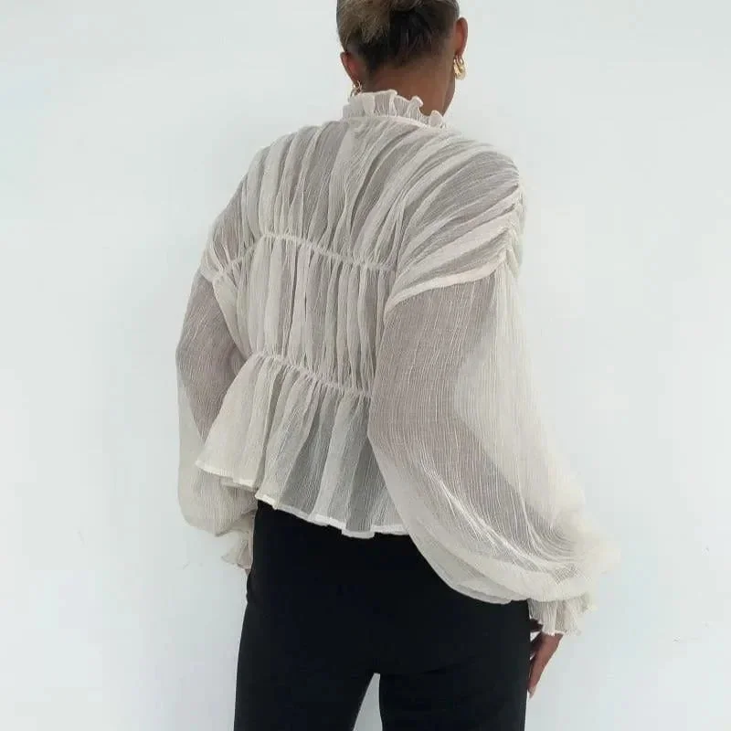 Chic Sheer Long Sleeve Shirt for Women