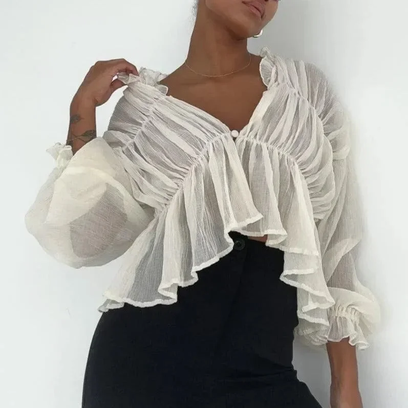 Chic Sheer Long Sleeve Shirt for Women