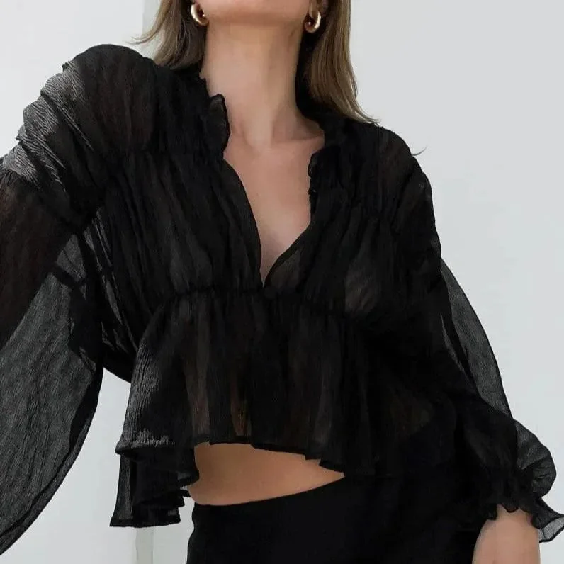 Chic Sheer Long Sleeve Shirt for Women