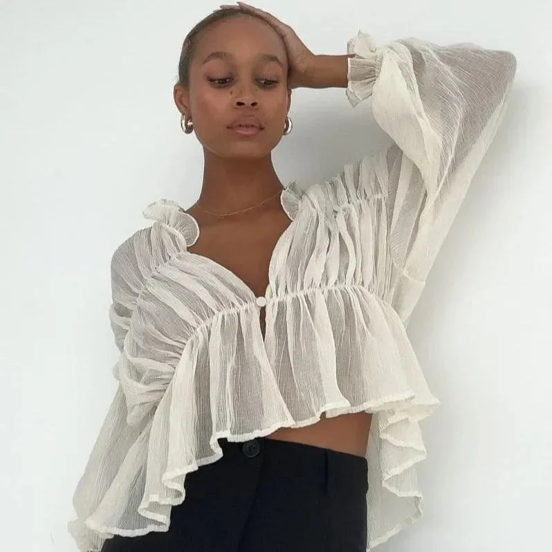 Chic Sheer Long Sleeve Shirt for Women