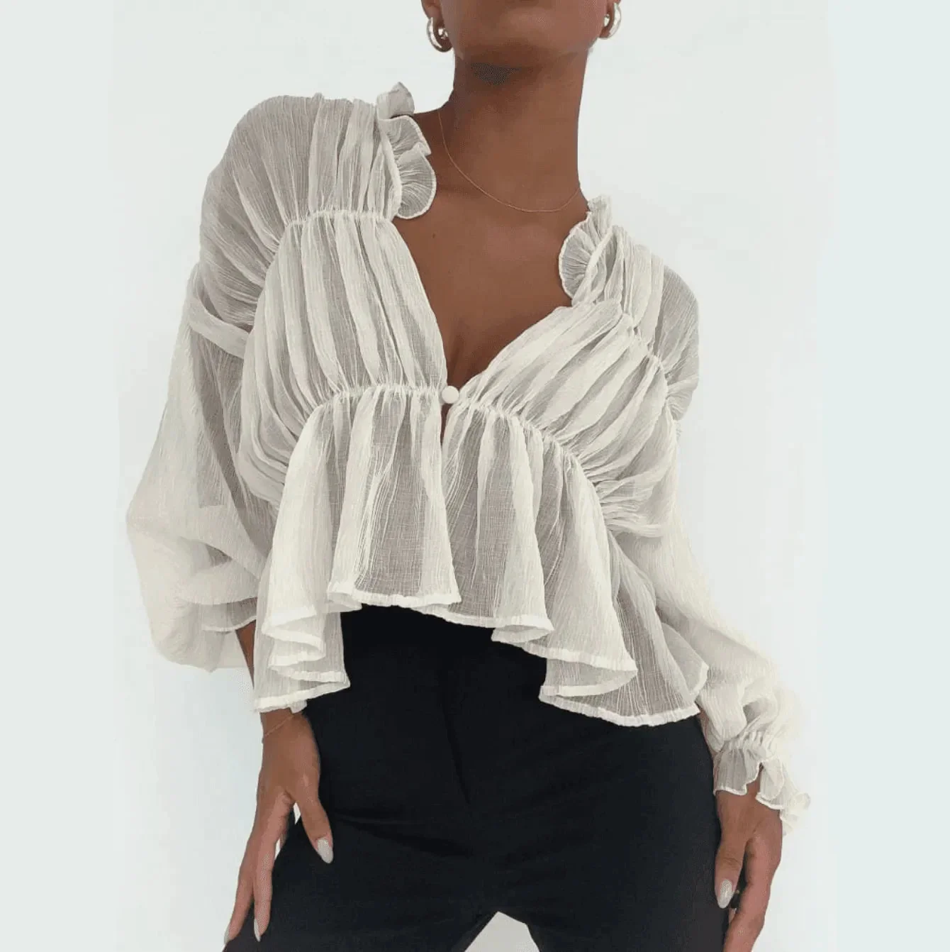 Chic Sheer Long Sleeve Shirt for Women