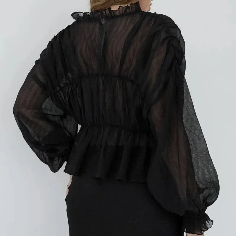 Chic Sheer Long Sleeve Shirt for Women