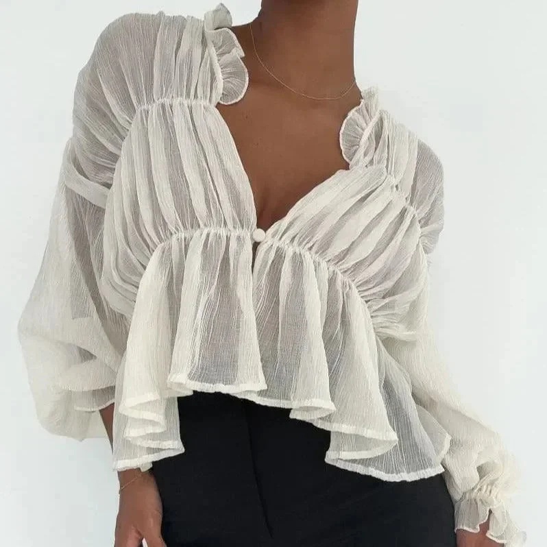 Chic Sheer Long Sleeve Shirt for Women