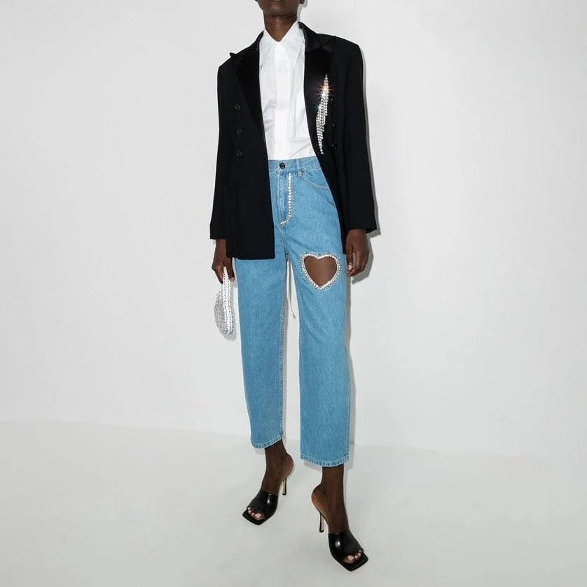 Diamond Heart High Waist Relaxed Denim Jeans