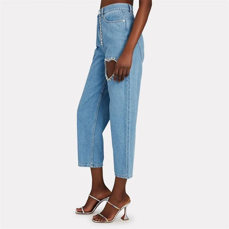 Diamond Heart High Waist Relaxed Denim Jeans