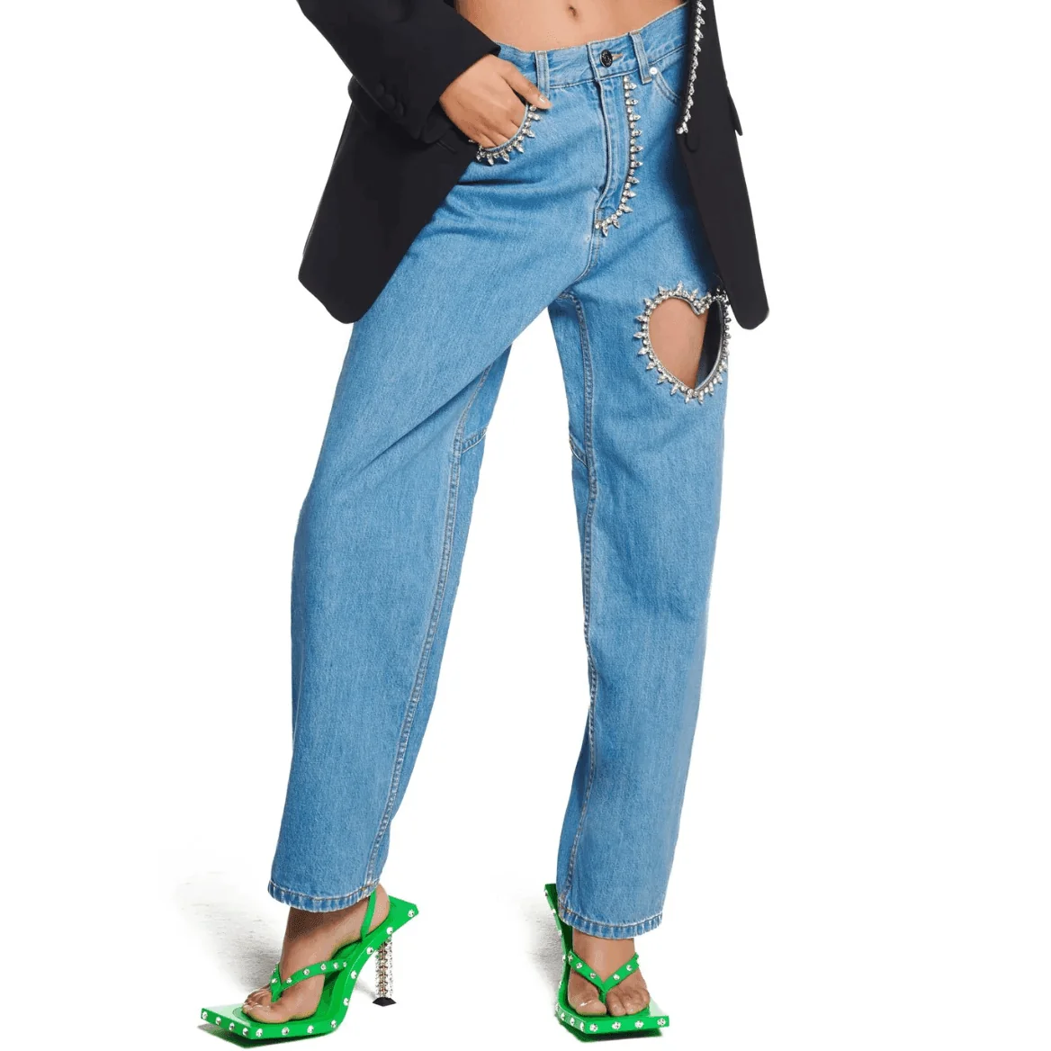 Diamond Heart High Waist Relaxed Denim Jeans