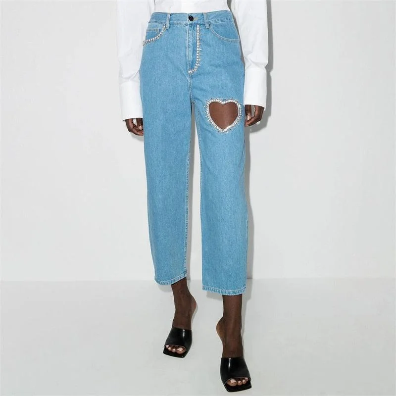 Diamond Heart High Waist Relaxed Denim Jeans
