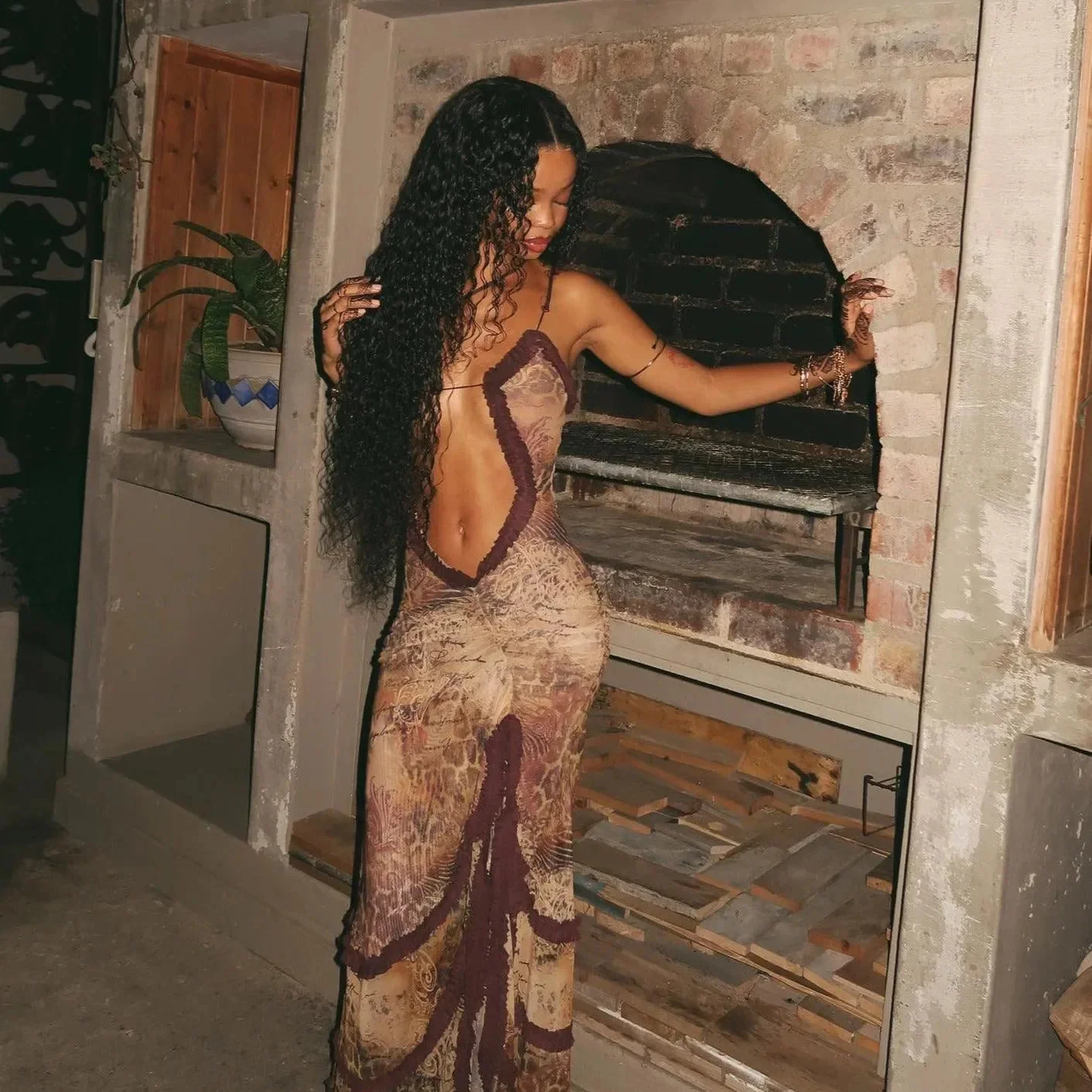 Elegant Ruched Maxi Dress in Beige/Purple | Mermaid Way