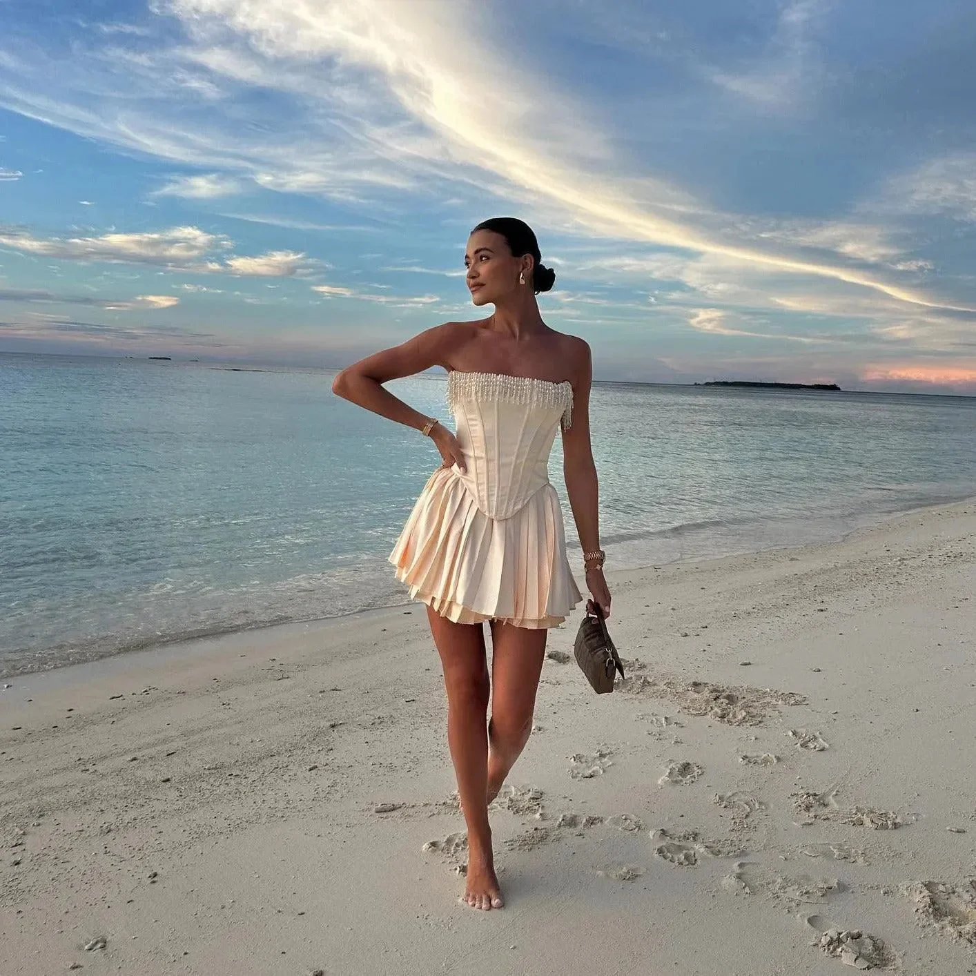 Vintage Satin Crop Top with Pleats - Elegant & Luxurious